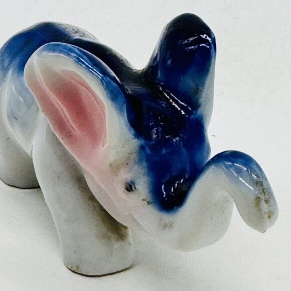 Vintage Blue Porcelain Elephant Figurine Trunk Up Japan Good Luck 3.5 inch - Picture 2 of 8